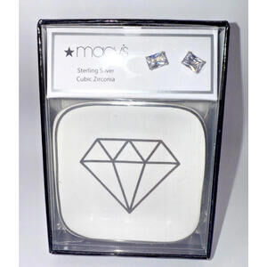 Giani Bernini CZ Rectangle Stud Earrings Sterling Silver Macy's w/ Ring Tray